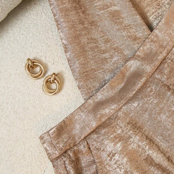 Gold Casual Women's Plain Color Blazer Jacket And Shorts Suit Set - Picture 4 of 5